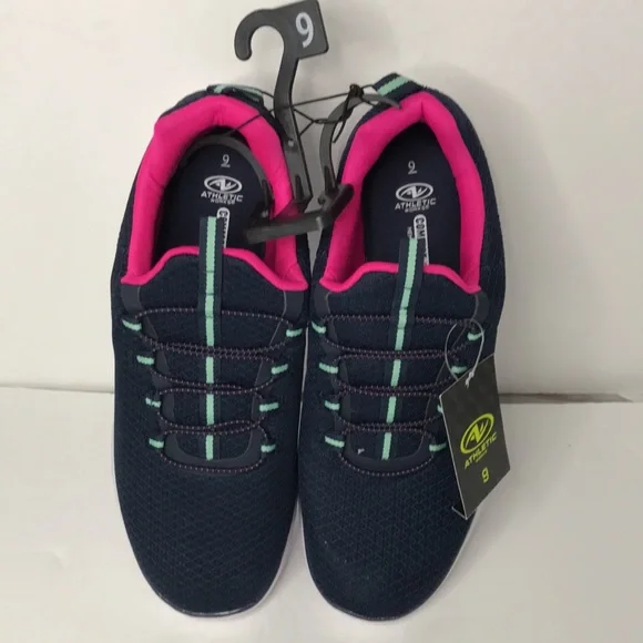 NWT Athletic Works Women's Bungee Slip-On Sneakers Navy Pink Combo - Picture 5 of 6